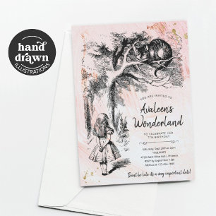 Vintage Alice's Äventyr i Wonderland Birthday Inbjudningar