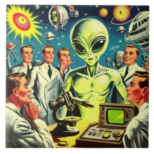 Vintage Alien Science fiction Tecknad Kakelplatta