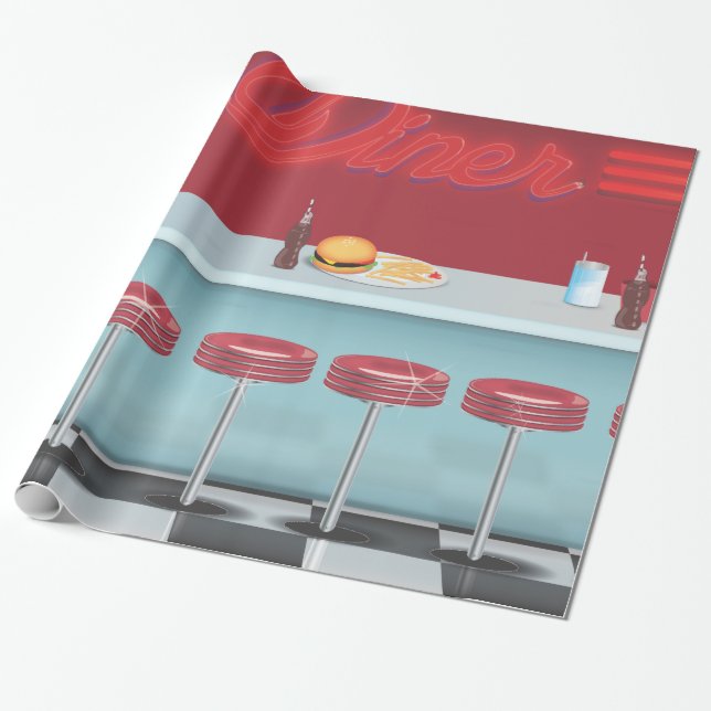 Vintage All American Diner Presentpapper (Utrullad)