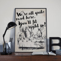 Vintage All Mad Alice i Wonderland Quote