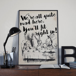 Vintage All Mad Alice i Wonderland Quote Poster