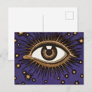 Vintage All Seeing Eye Mystisk Celestial Konst Vykort