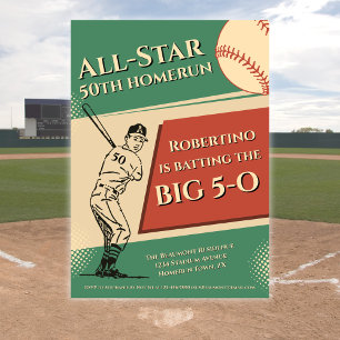 Vintage All Star Baseboll Män 50-årsdag Inbjudningar