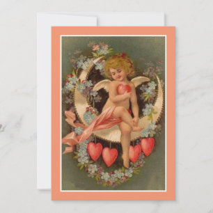Vintage Alla hjärtans cherub på månen Julkort