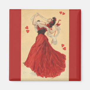 Vintage Alla hjärtans dag, dansande Dam Red Hearts Magnet