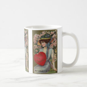 Vintage Alla hjärtans dag, Elegant Dam med hjärta Kaffemugg