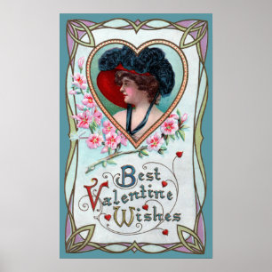 Vintage Alla hjärtans dag, elegant kvinna i ett hj Poster