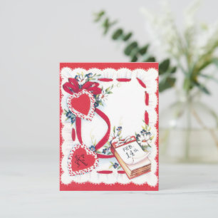Vintage Alla hjärtans dag-hjärtan, blommor och ban Julkort