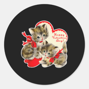 Vintage Alla hjärtans dag Kat Kattunge Kitten Retr Runt Klistermärke