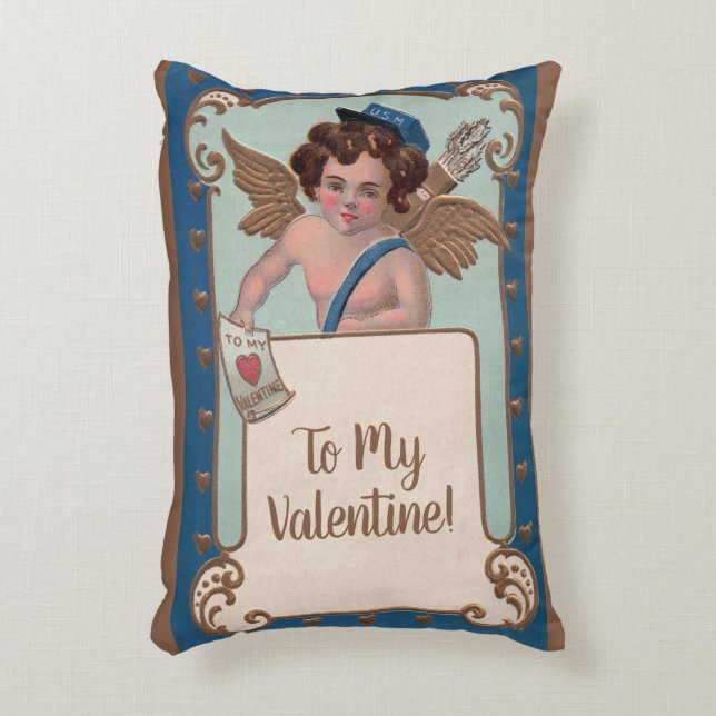 Vintage Alla hjärtans dag, kerub med kärleksbrev Prydnadskudde (Framsidan(Vertikal))