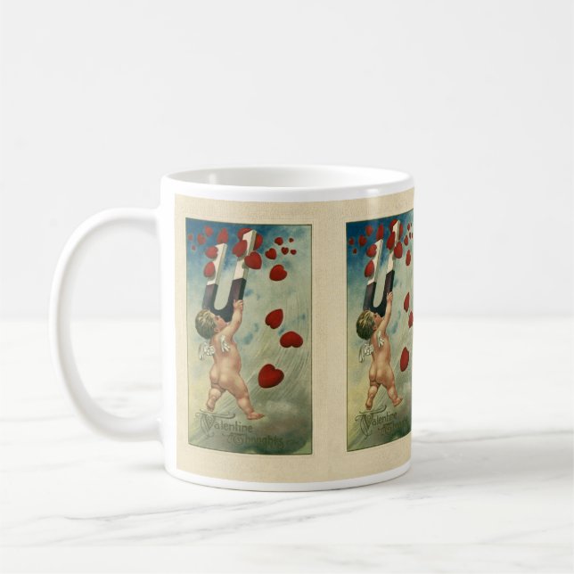 Vintage Alla hjärtans dag, kerub med Magnetiska Hj Kaffemugg (Vänster)