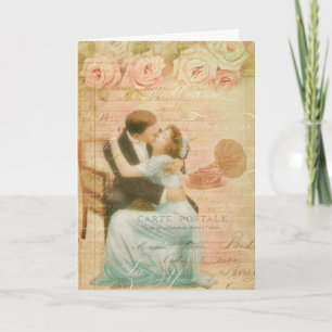 Vintage Alla hjärtans dag Kissing Couple Collage Helgkort