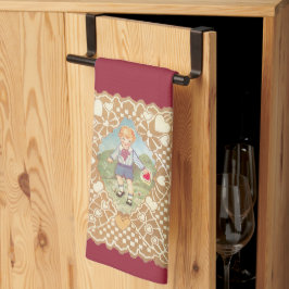 Vintage Alla hjärtans dag, söt pojke på ängen Kökshandduk