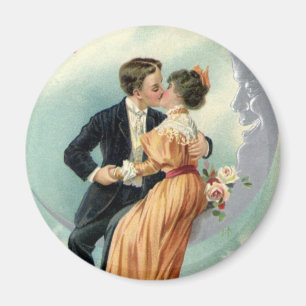 Vintage Alla hjärtans dag Victorinsk kyss på månen Magnet