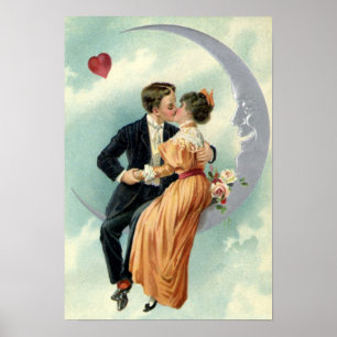 Vintage Alla hjärtans dag viktoriansk kärlek och r Poster