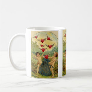 Vintage Alla hjärtans dag, viktorianska keruber hj Kaffemugg