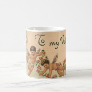 Vintage Alla hjärtans dag, viktorianska keruber i Kaffemugg