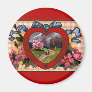 Vintage Alla hjärtans dags hälsningar Hjärtan och  Magnet