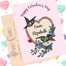 Vintage Alla hjärtans dagskort Bird Flowers Heart Helg Vykort