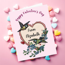 Vintage Alla hjärtans dagskort Bird Flowers Heart Kort