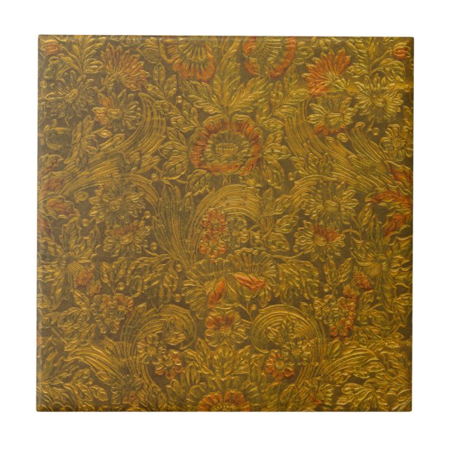 Vintage Allover-inbäddat Blommönster Kakelplatta (Framsidan)