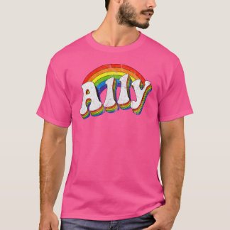 Vintage Ally HBTQ 70-tals regnbågsflagga för HBTQ- T Shirt