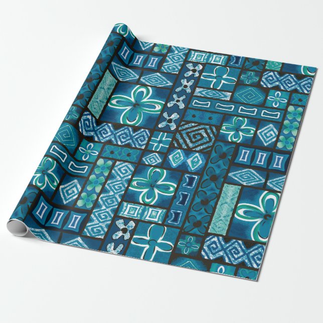 Vintage Aloha Gift Wrap | Pua Blue Presentpapper (Utrullad)