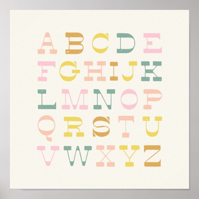 Vintage Alphabet i Pastel Färg Poster (Framsidan)