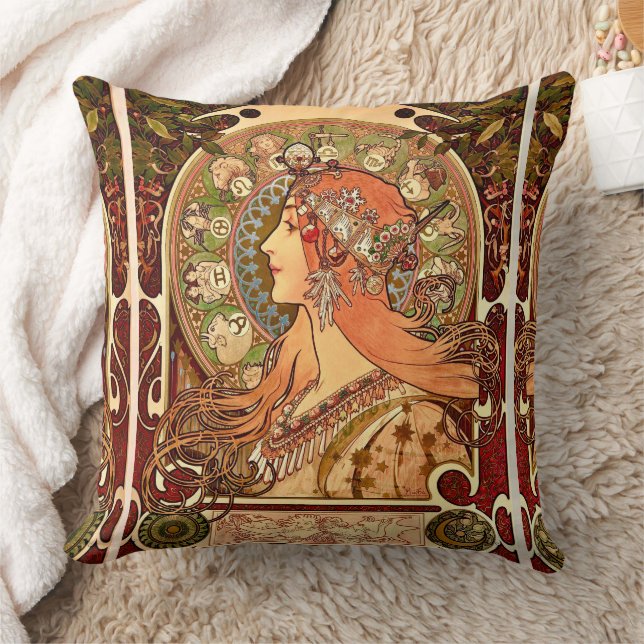 Vintage Alphonse Mucha - Art nouveau Zodiac Kudde (Filt)