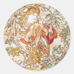 Vintage alphonse mucha guddess runt klistermärke