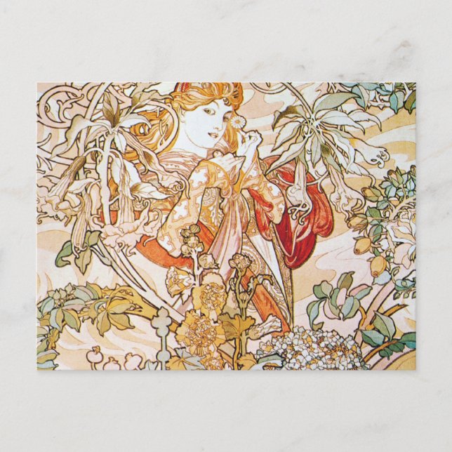 Vintage alphonse mucha guddess vykort (Framsida)
