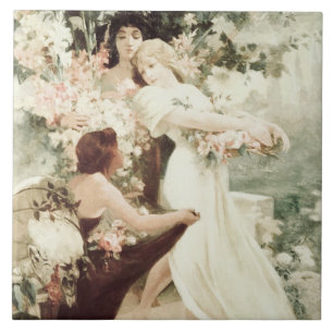Vintage Alphonse Mucha Spirit of Vår Kakelplatta