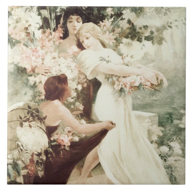 Vintage Alphonse Mucha Spirit of Vår Kakelplatta (Framsidan)