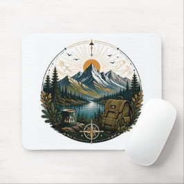 Vintage alpin vildmarksäventyrslandskaps konst musmatta