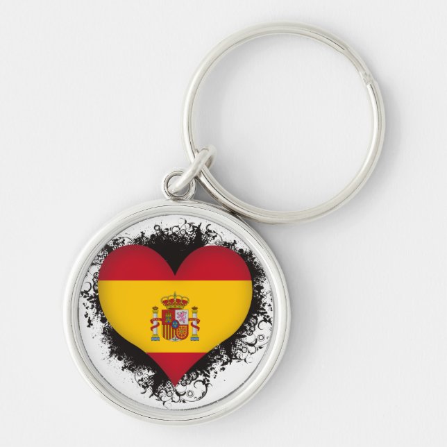 Vintage älskar jag Spanien Rund Silverfärgad Nyckelring (Framsidan)