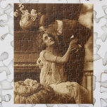 Vintage Älskare, Kärlek Romantik Romantic Music Pussel<br><div class="desc">Vintagens sepiabild med en bild av kärlek och romantik som innehåller nylweds som kramar och gungar ihop bredvid ett piano som lyssnar på musik.</div>