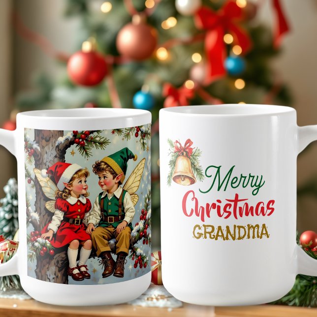 Vintage alviska feer barn julpersonalisering kaffemugg (Skapare uppladdad)
