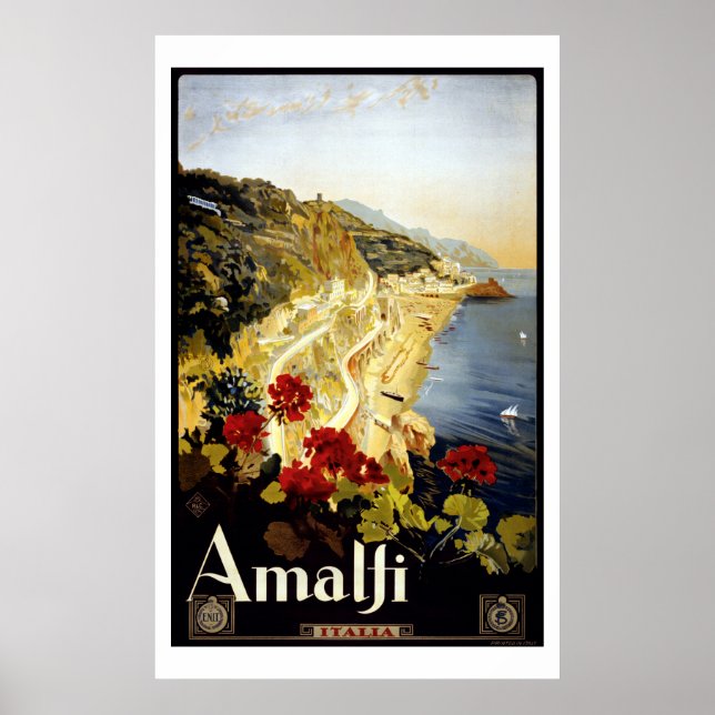 Vintage Amalfi Kusten Italia Travel Poster (Framsidan)