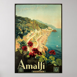 Vintage Amalfi Travel Advertisement Poster