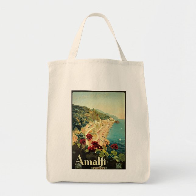 Vintage Amalfi Travel Advertisement Tygkasse (Framsidan)