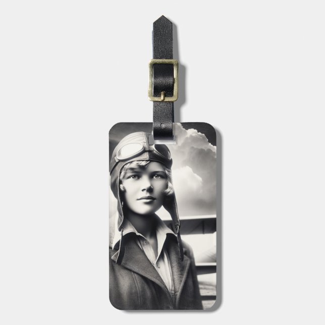 Vintage Amelia Earhart Female Aviator Adventurer Bagagebricka (Vertikal Framsida)