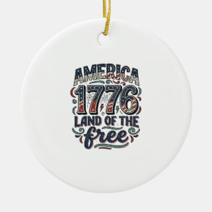 Vintage America 1776 De fria människors land T-shi Julgransprydnad Keramik