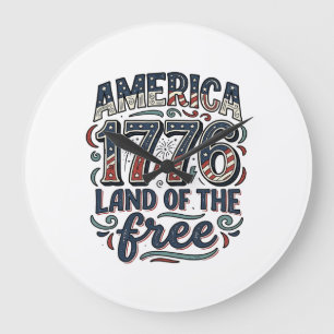Vintage America 1776 De frias land T-shirt design Stor Klocka