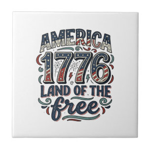 Vintage America 1776 Land of the Free T-shirtdesig Kakelplatta