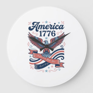 Vintage America 1776 Örn Patriotisk Shirt Design_ Stor Klocka
