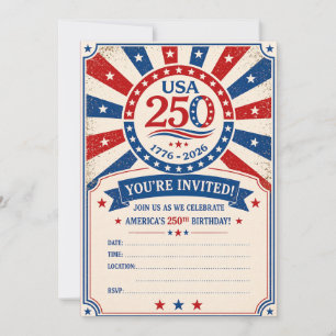 Vintage America 250 Inbjudan Patriotiskt Party