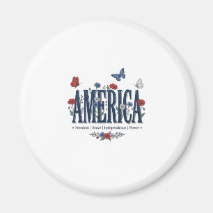 Vintage America Blommig Fjäril Patriotisk Tröja_1 Magnet