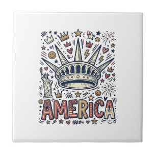 Vintage America Liberty Crown Patriotisk T-Shirt D Kakelplatta