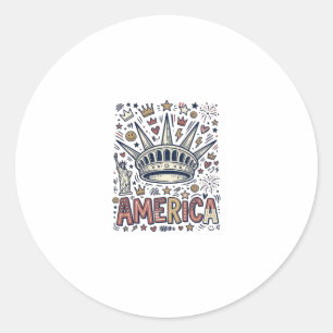 Vintage America Liberty Crown Patriotisk T-Shirt D Runt Klistermärke