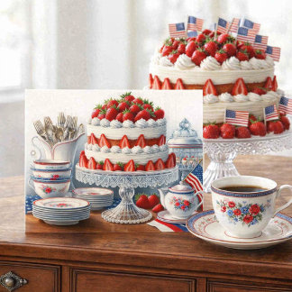 Vintage American 4th of July Coffee and Cake  Julkort